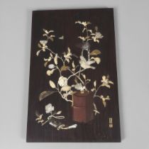 MEIJI PERIOD JAPANESE ROSEWOOD & INLAID PANEL - SIGNED.