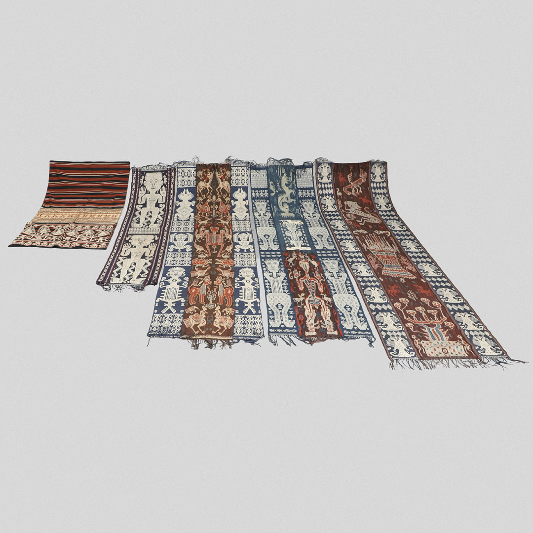 FIVE INDONESIAN SUMBA IKAT COTTON TEXTILE PANELS.