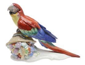 SCHWARZBURGER WERKSTATTEN - LARGE GERMAN PORCELAIN PARROT, WILLHELM NEUHAUSER.