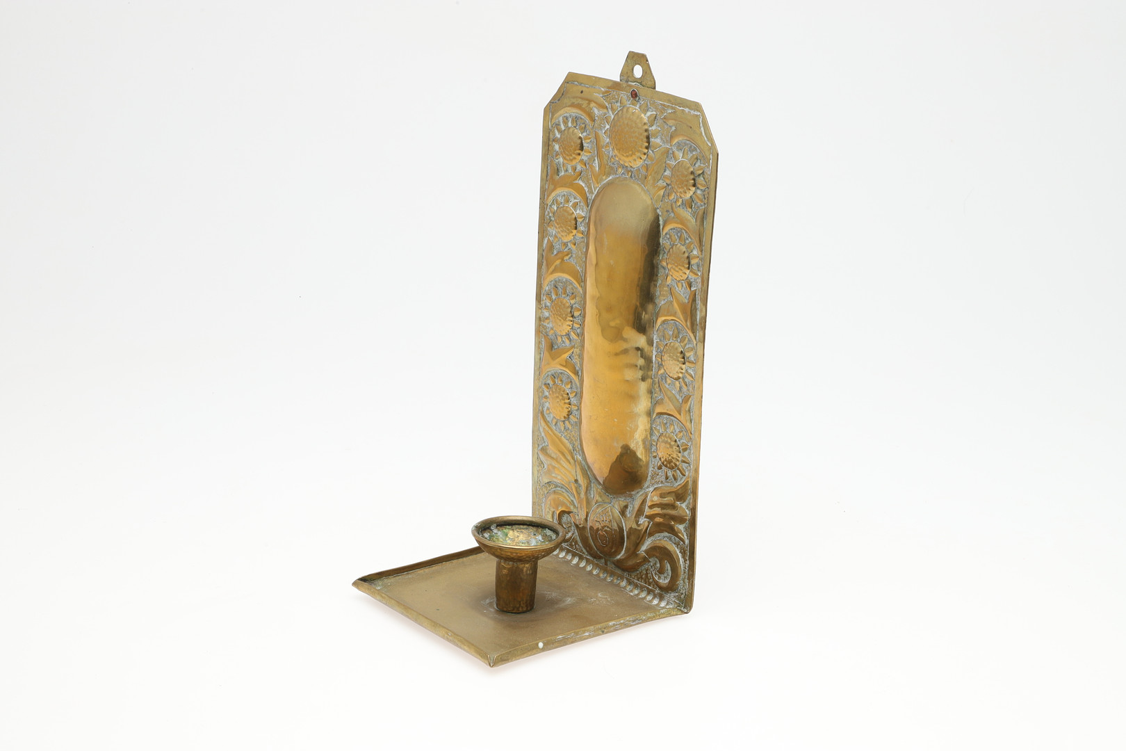 JOHN PEARSON - ARTS & CRAFTS BRASS CANDLE SCONCE, 1892. - Image 4 of 8