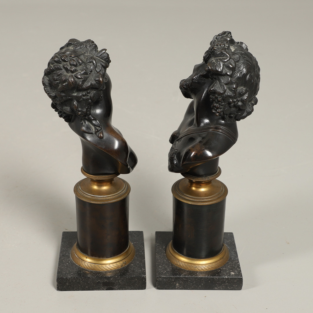 AFTER CLAUDE MICHEL CLODION (FRENCH, 1738 - 1814), A PAIR OF BRONZE BUSTS OF BACCHUS AND BACCANTE. - Image 7 of 10