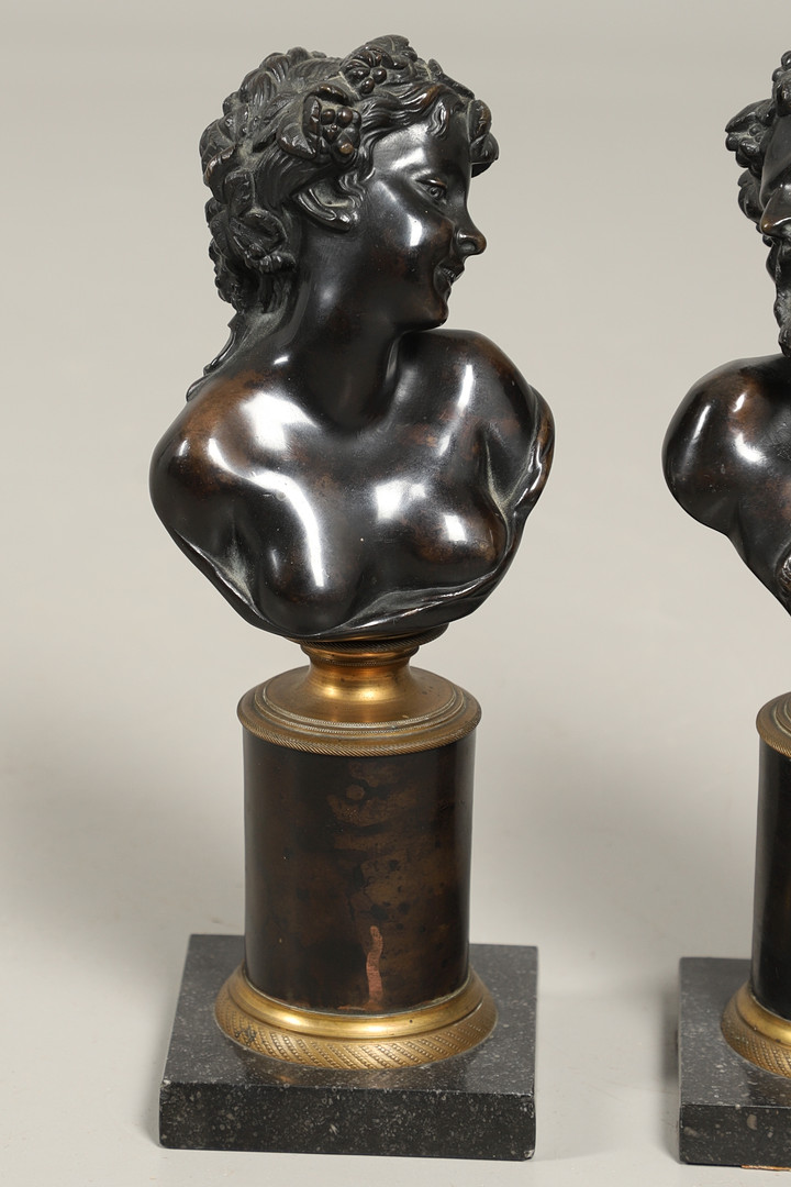 AFTER CLAUDE MICHEL CLODION (FRENCH, 1738 - 1814), A PAIR OF BRONZE BUSTS OF BACCHUS AND BACCANTE. - Image 2 of 10