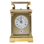 A FRENCH GILT BRASS ALARM REPEATER CARRIAGE CLOCK