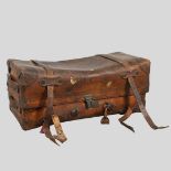 LARGE VINTAGE LEATHER TRAVELLING TRUNK - FITTED INTERIOR.