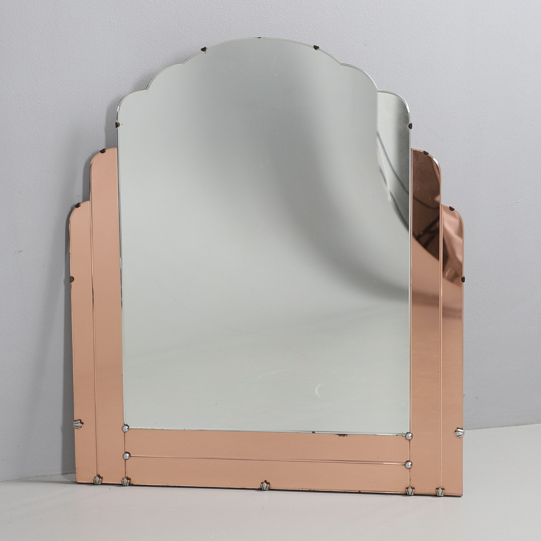 1930'S ART DECO GLASS MIRROR - PEACH.