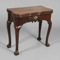 A GEORGE II MAHOGANY DOUBLE FOLD OVER CARD TABLE.