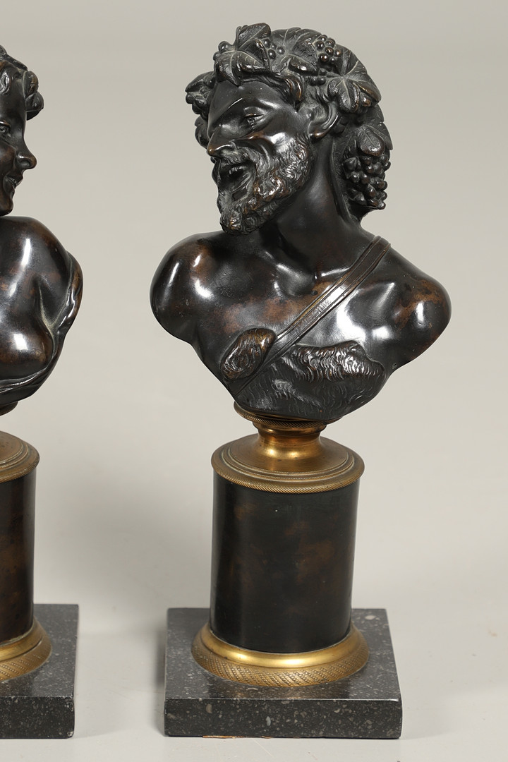 AFTER CLAUDE MICHEL CLODION (FRENCH, 1738 - 1814), A PAIR OF BRONZE BUSTS OF BACCHUS AND BACCANTE. - Image 3 of 10