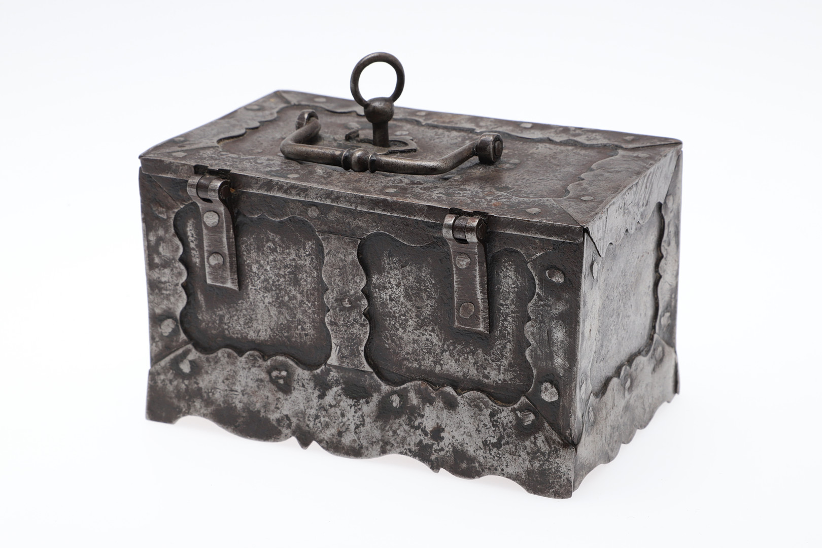 A GERMAN MINIATURE IRON STRONG BOX. - Image 6 of 7