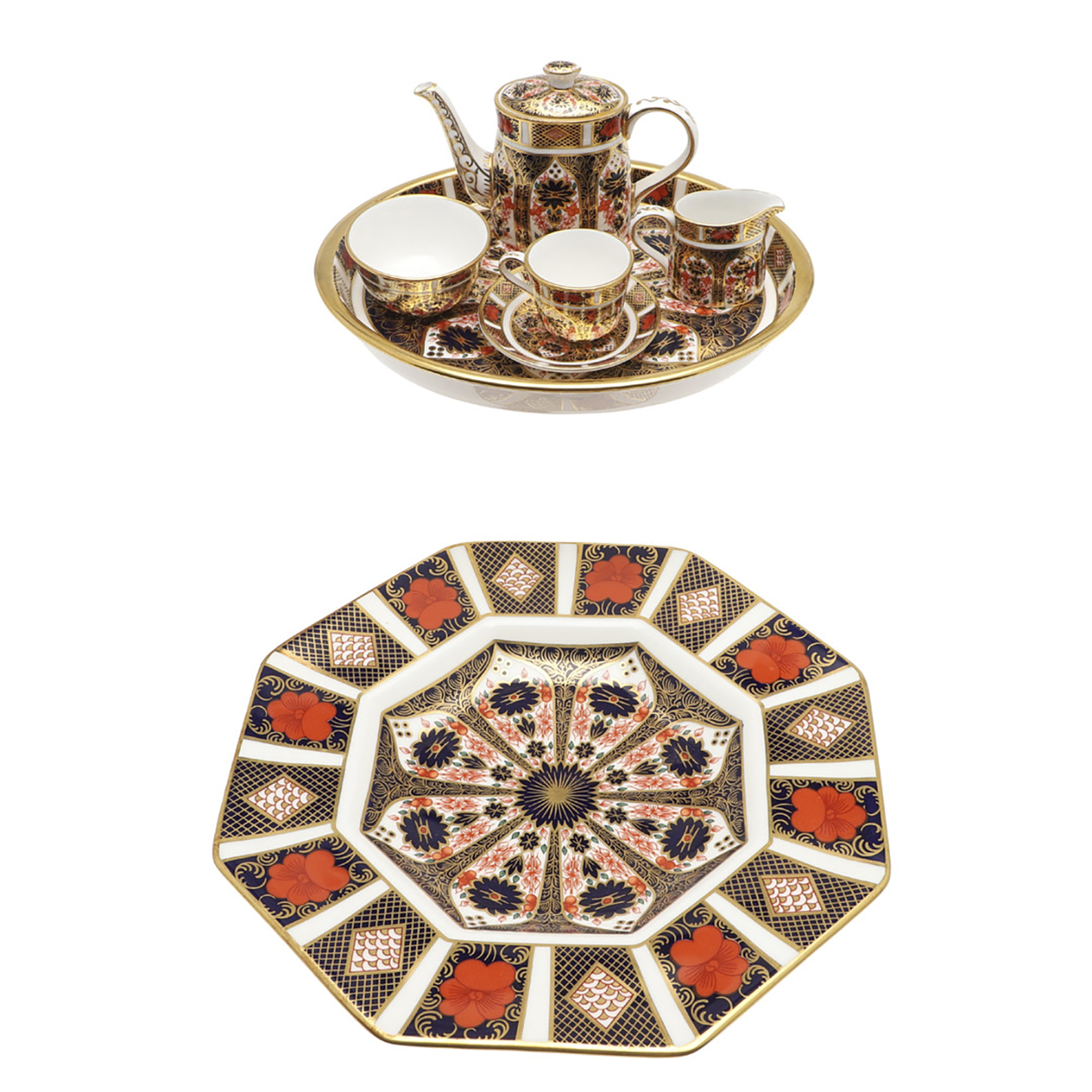 ROYAL CROWN DERBY - MINIATURE TEA SET & PLATE.