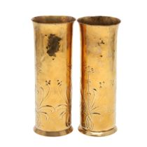 LARGE PAIR OF KESWICK ARTS & CRAFTS BRASS VASES.