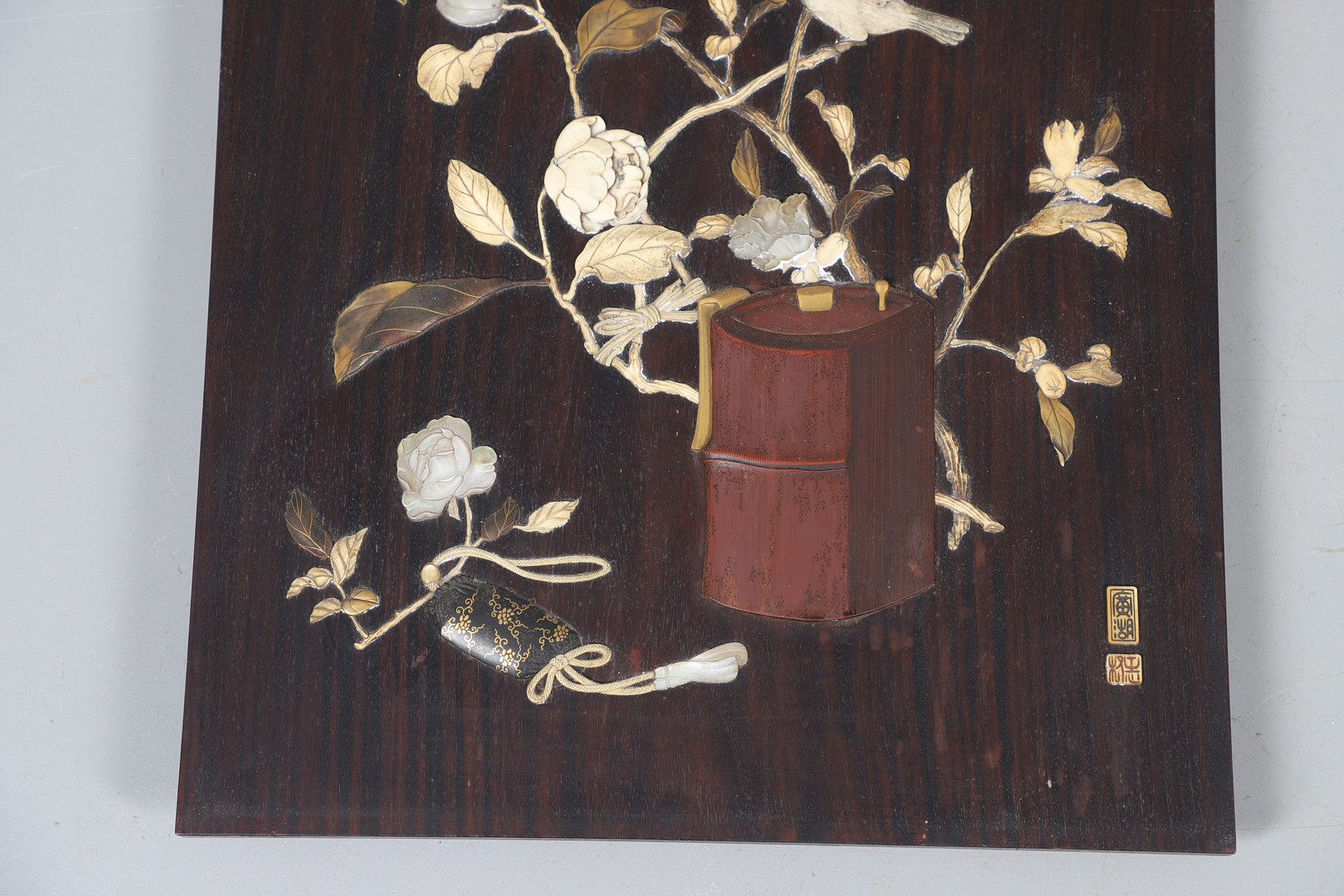 MEIJI PERIOD JAPANESE ROSEWOOD & INLAID PANEL - SIGNED. - Image 4 of 11