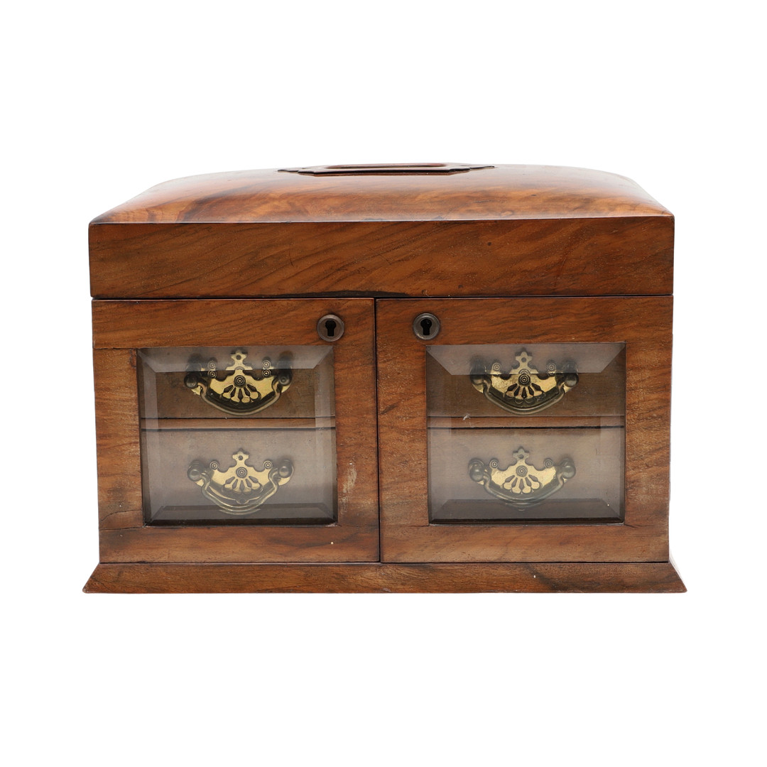 A VICTORIAN WALNUT SEWING BOX. - Image 2 of 12