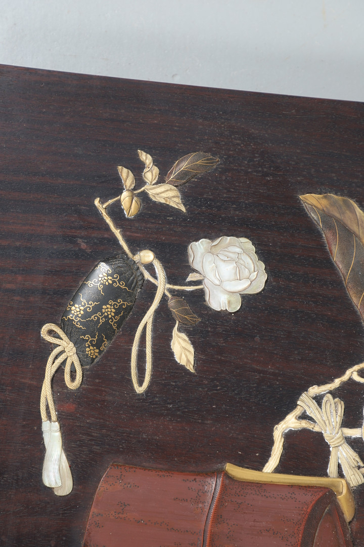 MEIJI PERIOD JAPANESE ROSEWOOD & INLAID PANEL - SIGNED. - Image 7 of 11