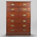 A LATE 19TH CENTURY CAMPAIGN STYLE SECRETAIRE CHEST.