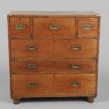 A 19TH CENTURY TEAK CAMPAIGN CHEST.