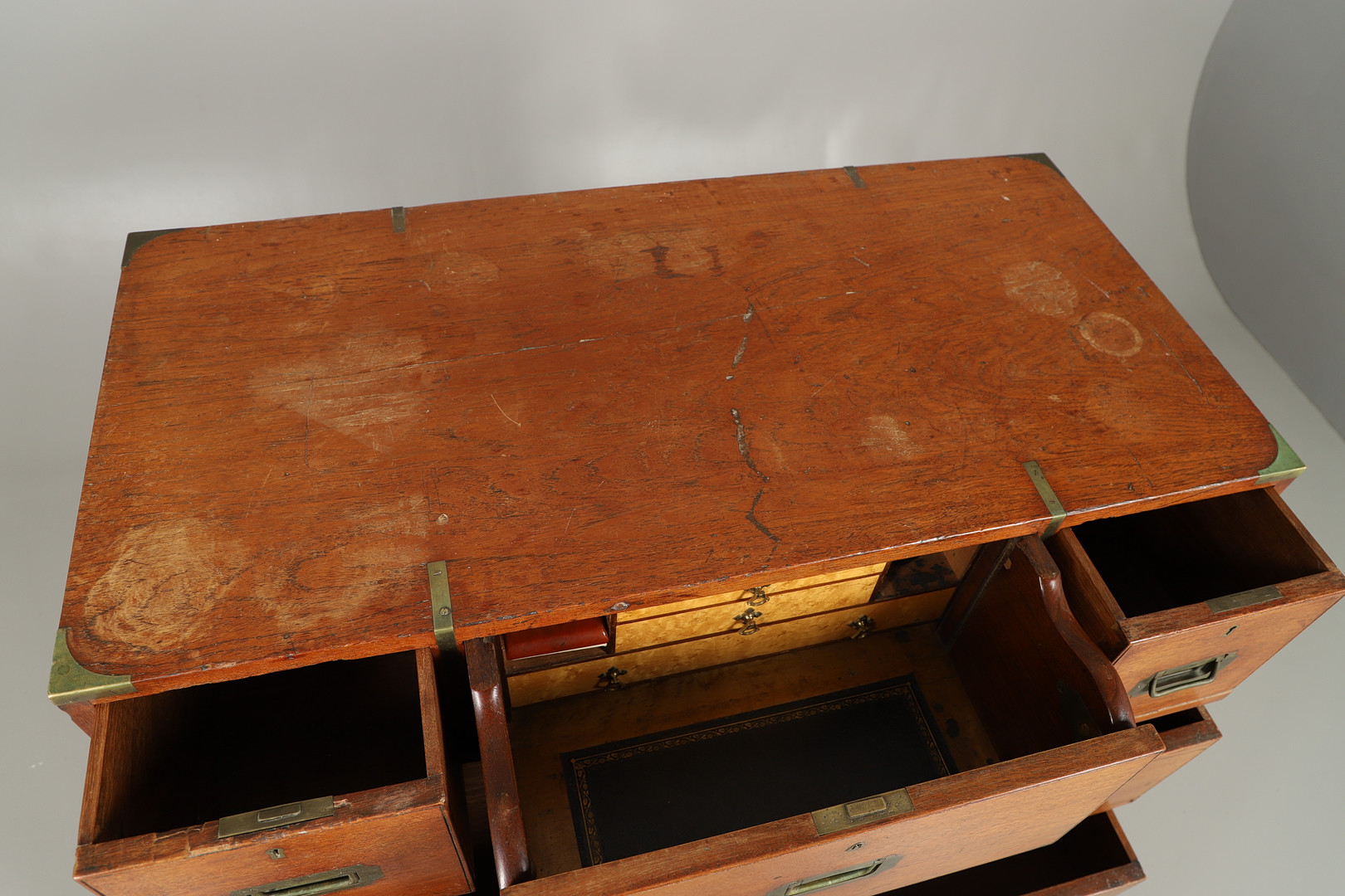 A 19TH CENTURY TEAK CAMPAIGN CHEST. - Image 8 of 13