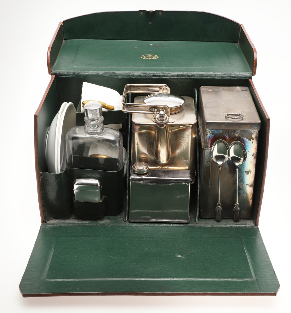 EARLY 20THC LEATHER CASED PICNIC SET BY J C VICKERY, & CASED DRINKING SET. - Image 2 of 23