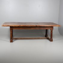 AN EARLY 20TH CENTURY OAK AND ELM REFECTORY TABLE.