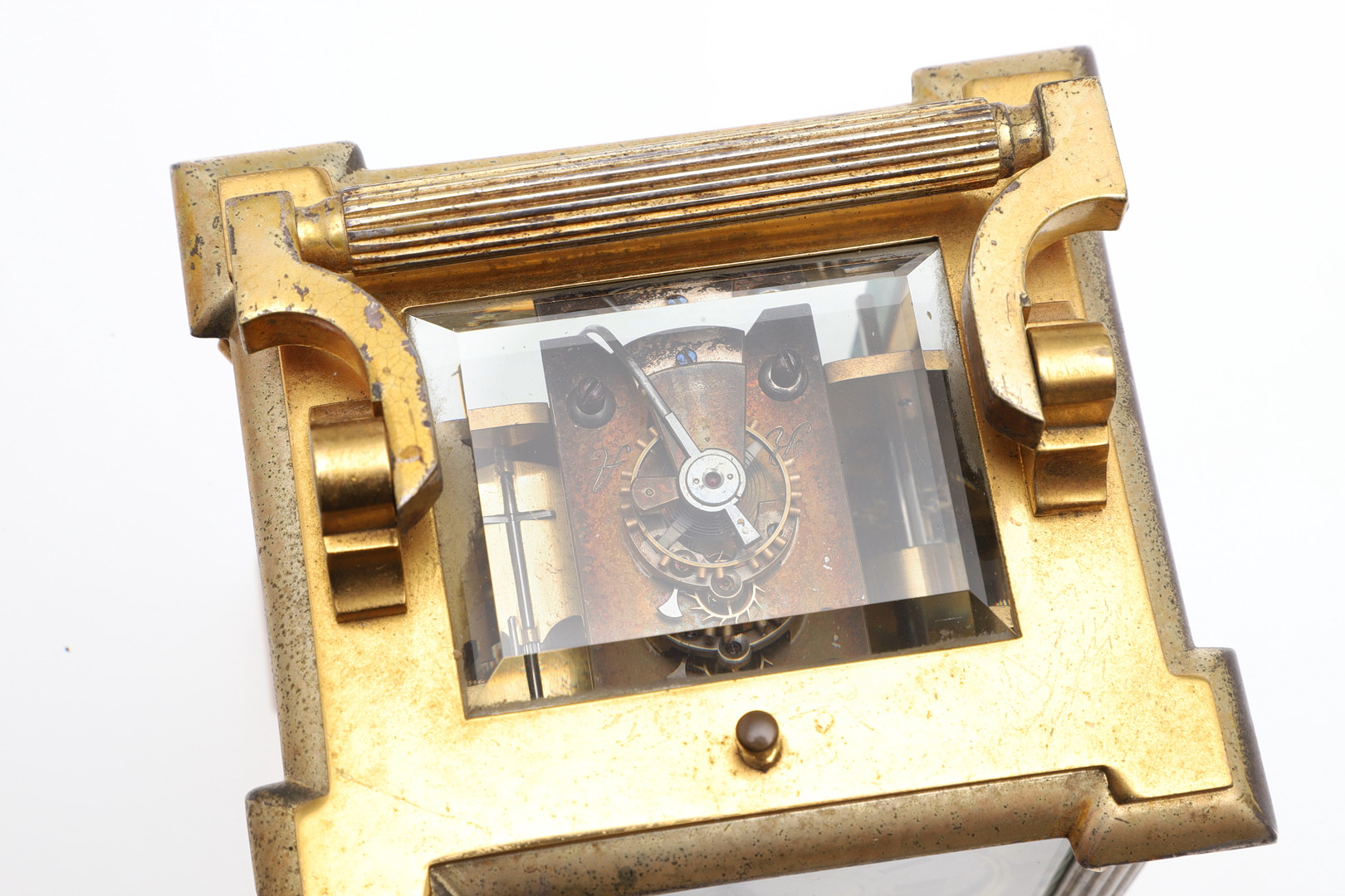 A FRENCH GILT BRASS ALARM REPEATER CARRIAGE CLOCK - Image 3 of 9