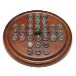 A LATE 19TH CENTURY MAHOGANY SOLITAIRE GAME.