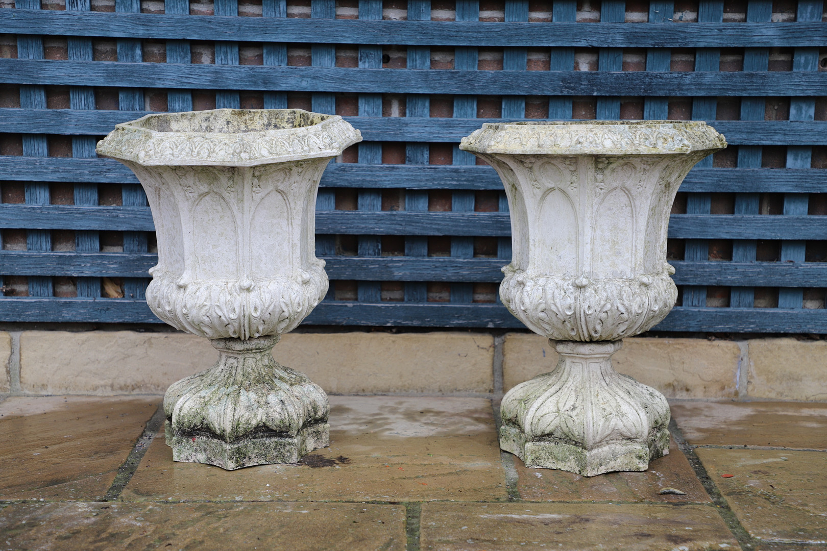 A PAIR OF FRENCH PAINTED BUFF TERRACOTTA URNS. - Image 3 of 11