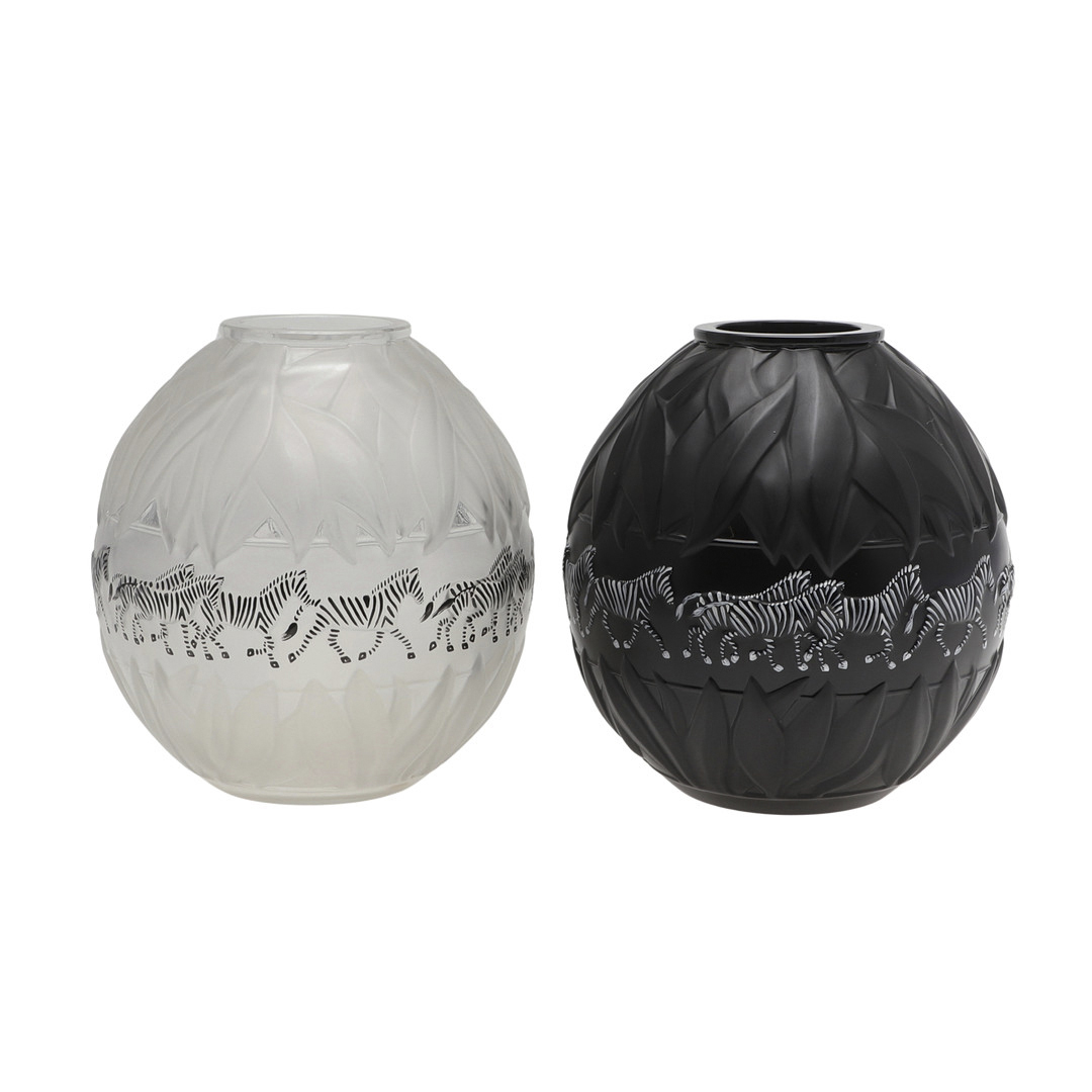 LALIQUE - PAIR OF 'TANZANIA' GLASS VASES.