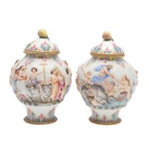 PAIR OF UNUSUAL CAPODIMONTE LIDDED JARS.