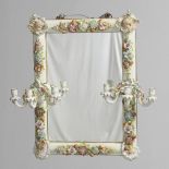 LARGE MEISSEN STYLE PORCELAIN WALL MIRROR - WALL SCONCES.