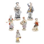 PAIR OF MEISSEN PORCELAIN FIGURES & OTHER FIGURES.