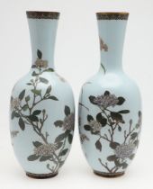 LARGE PAIR OF JAPANESE CLOISONNE VASES.