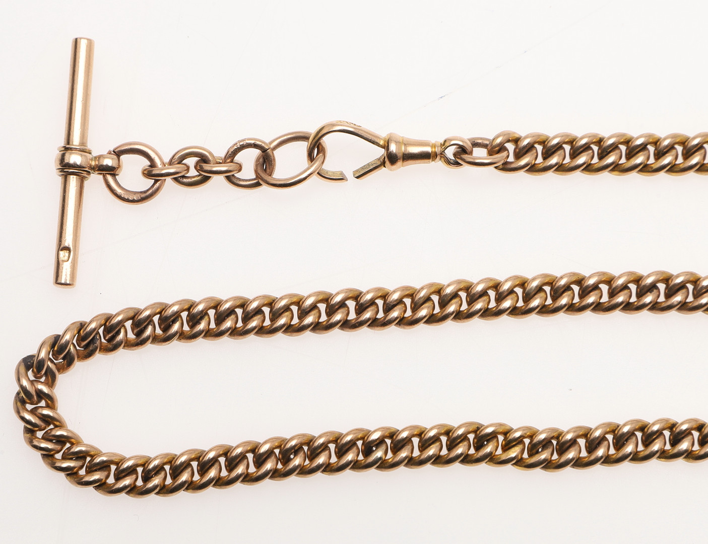 A 9CT GOLD CURB LINK WATCHCHAIN. - Image 3 of 3