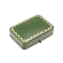 AN ANTIQUE GREEN LEATHER BOX BY CARTIER.