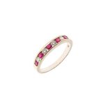 A RUBY AND DIAMOND HALF HOOP RING.