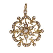 A VICTORIAN PEARL AND 15CT GOLD BROOCH PENDANT.