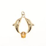 A 9CT GOLD AND GEM SET DOLPHIN PENDANT BY HARRIET GLEN.