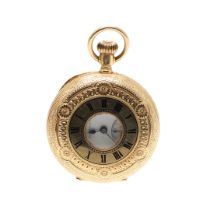 AN 18CT GOLD HALF HUNTING CASED POCKET WATCH BY FRISCH, SCHIEWATER & LLOYD, LIVERPOOL.