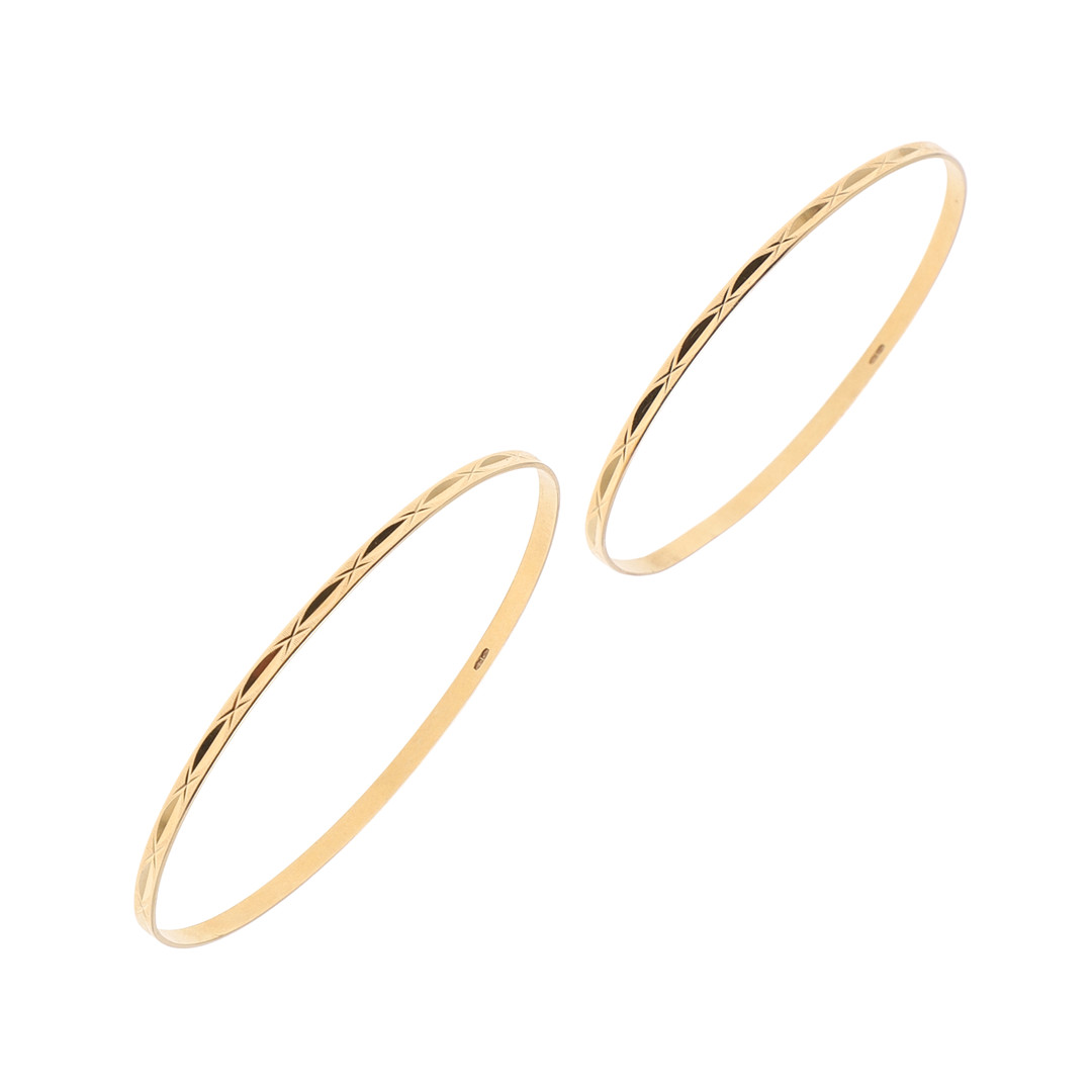 TWO 18CT GOLD BANGLES.