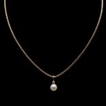 A CULTURED PEARL AND DIAMOND SET PENDANT.