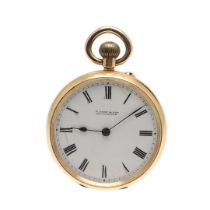 AN 18CT GOLD OPEN FACED POCKET WATCH BY J. SHAW & SON, MANCHESTER.