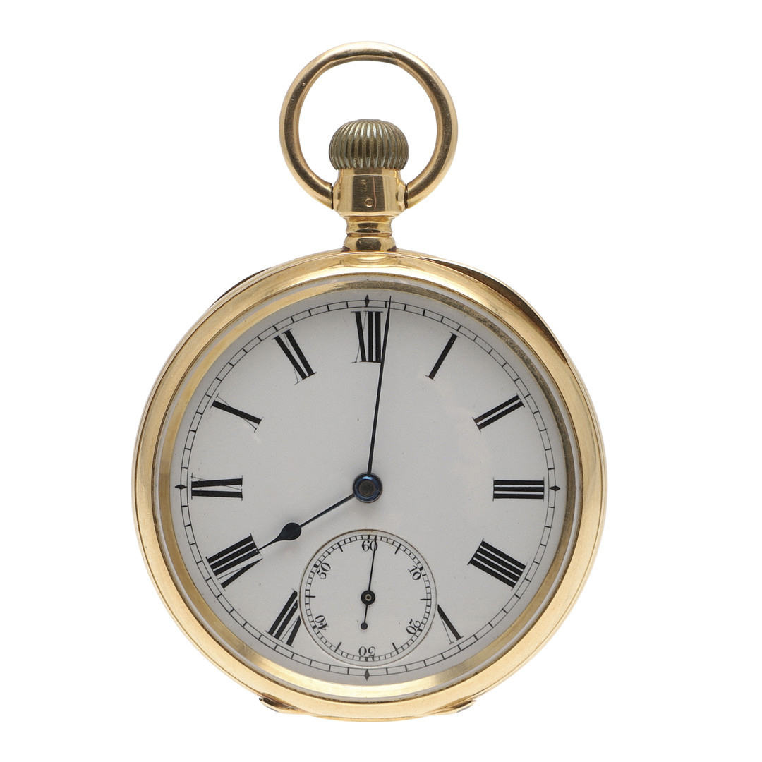 AN 18CT GOLD OPEN FACED POCKET WATCH.