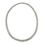 AN 18CT WHITE GOLD FANCY LINK NECKLACE.