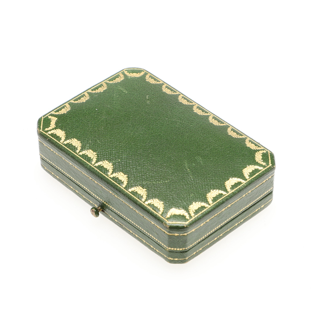 AN ANTIQUE GREEN LEATHER BOX BY CARTIER. - Image 2 of 5