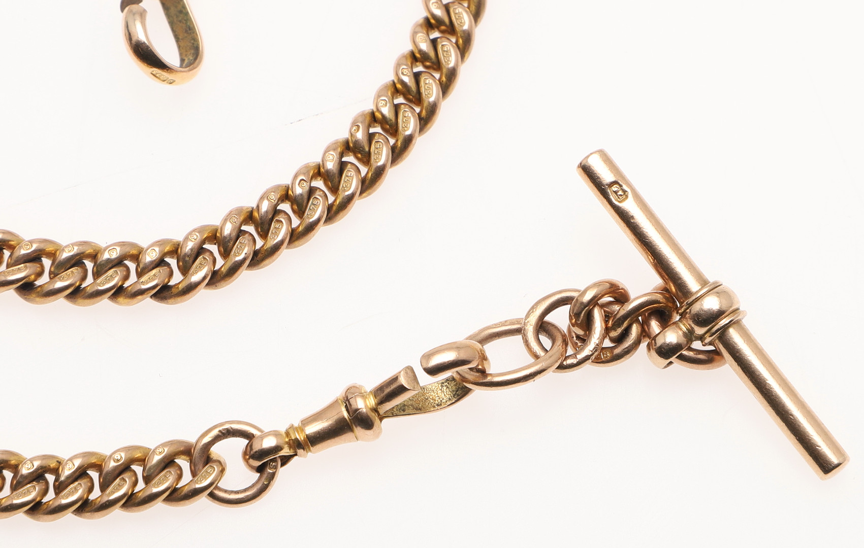A 9CT GOLD CURB LINK WATCHCHAIN. - Image 2 of 3