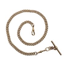 A 9CT GOLD CURB LINK WATCHCHAIN.