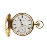 AN 18CT GOLD HALF HUNTING CASED POCKET WATCH BY DEPREE, RAEBURN & YOUNG, EXETER.