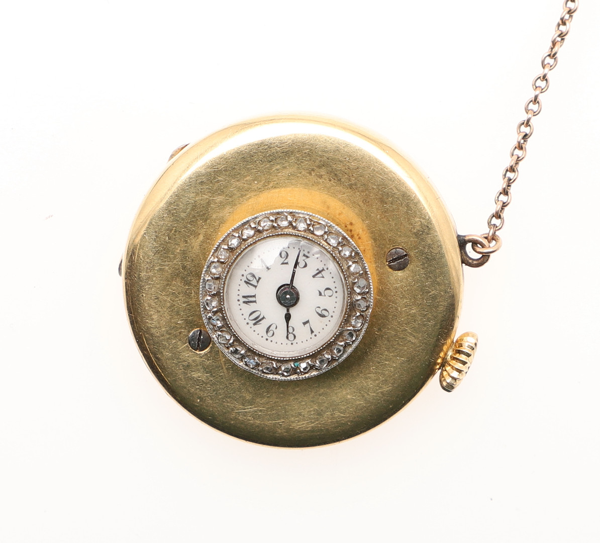 AN 18CT GOLD AND DIAMOND SET BUTTONHOLE WATCH. - Image 5 of 8