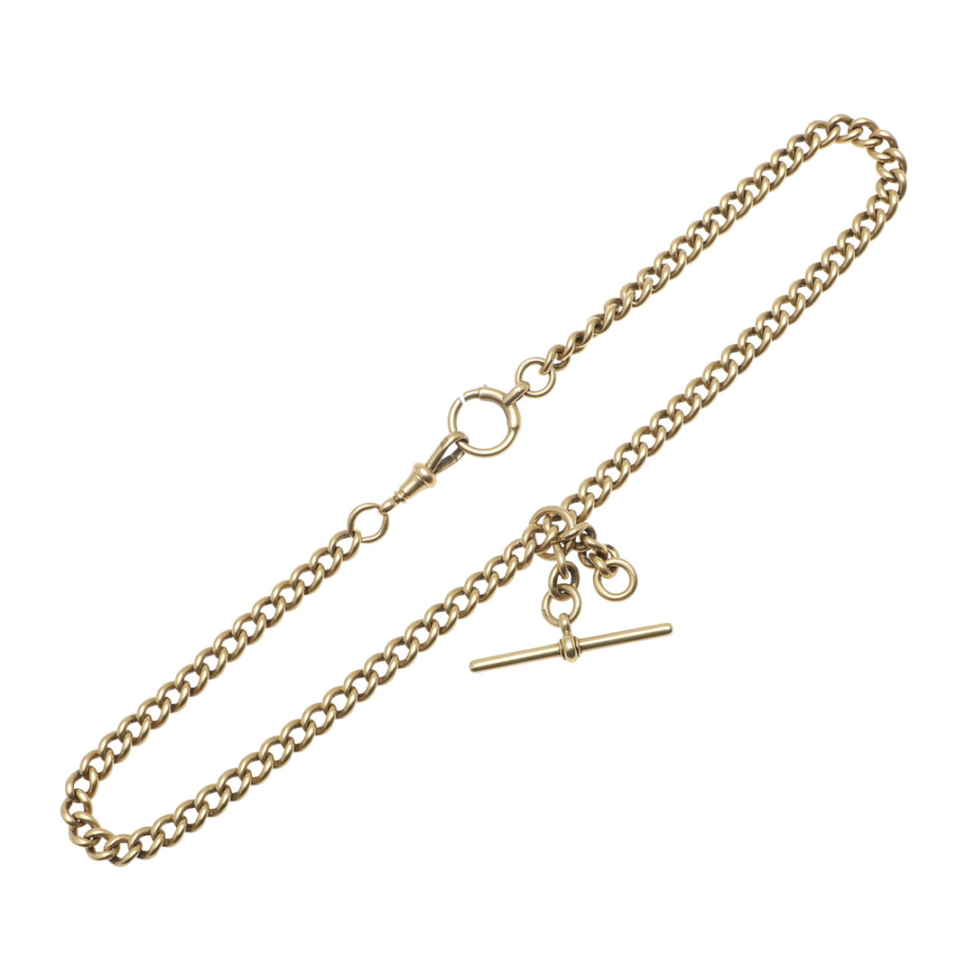 AN 18CT GOLD CURB LINK WATCH CHAIN.
