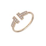 A DIAMOND AND 18CT ROSE GOLD 'T' RING BY TIFFANY & CO.