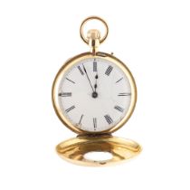 AN 18CT GOLD HALF HUNTING CASED POCKET WATCH.