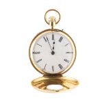 AN 18CT GOLD HALF HUNTING CASED POCKET WATCH.